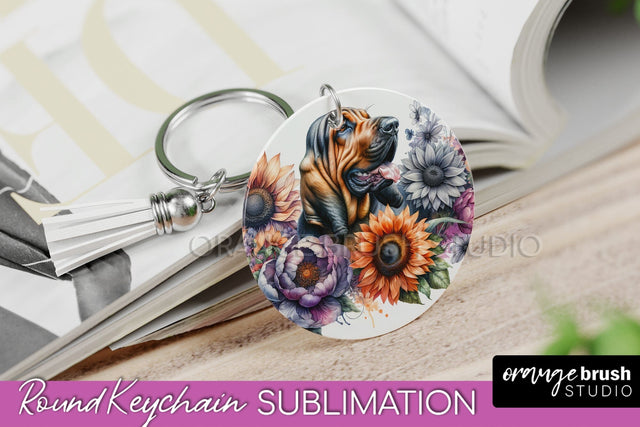 Bloodhound Keychain - Dog mom Floral Keychain Sublimation Design Sublimation OrangeBrushStudio 