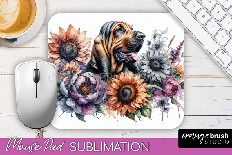Bloodhound Mouse Pad Design - Dog Mom Floral Mousepad Sublimation Sublimation OrangeBrushStudio 