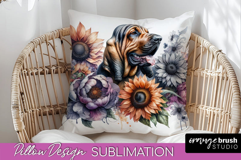 Bloodhound Pillow Cover - Dog Mom Floral Pillow Sublimation Sublimation OrangeBrushStudio 