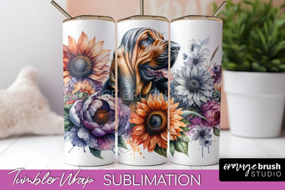 Bloodhound Tumbler Wrap - Dog Mom Floral Tumbler Sublimation Sublimation OrangeBrushStudio 