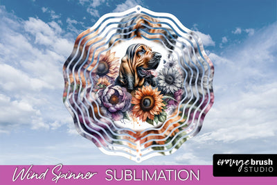 Bloodhound Wind Spinner, Dog Mom Floral Wind Spinner Sublimation Sublimation OrangeBrushStudio 