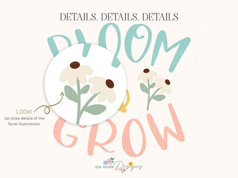Bloom & Grow SVG – Inspirational Floral Cut File for DIY Crafts SVG Aja Nicole Designs 