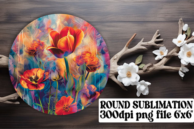 Bloom Ornaments Car Coaster Design Keychain PNG Sublimation afrosvg 