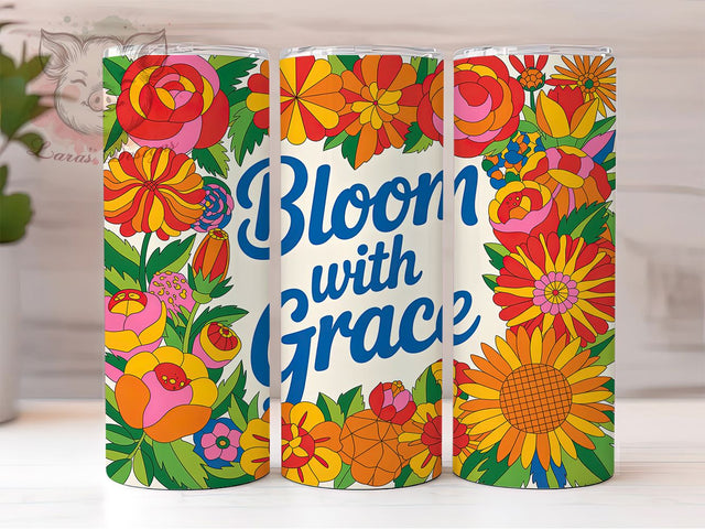 Bloom With Grace 20oz Tumbler Wrap, Boho Quotes, Floral Inspiration, Positive Affirmation, Inspirational Gift, Motivational Tumbler, Sublimation PNG Sublimation Lara' s Designs 