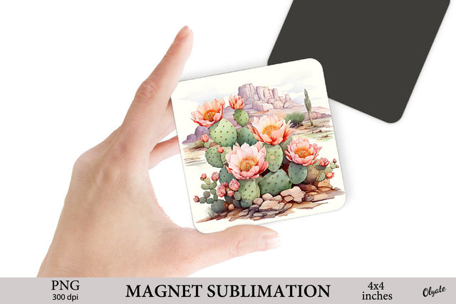 Blooming Cactus Sublimation Magnet PNG. Desert Magnet PNG Sublimation Olga Terlyanskaya 