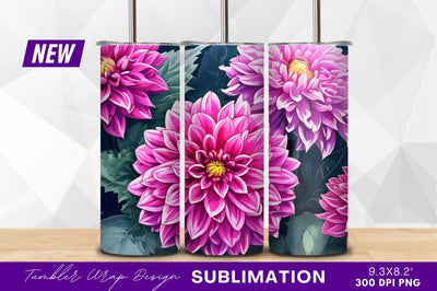 Blooming pink dahlias botanical illustration tumbler png Sublimation Regulrcrative 