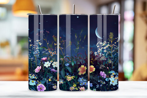 Blooming Spring 3D Tumbler Design, Spring Bloom Night Sky, 3D Spring Landscape Tumbler Design, Digital PNG Wrap for Sublimation, Scenic Mountain Field Graphic Sublimation FloridPrintables 