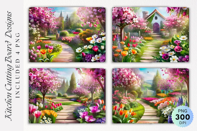 Blooming spring garden Flowers Cutting Board PNG Design Sublimation Regulrcrative 