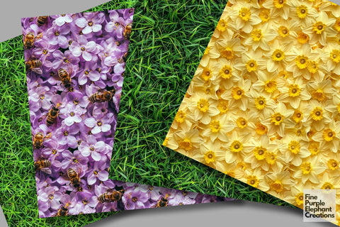 Blooming Spring Texture Digital Paper - Floral Flower Scrapbook Digital Pattern Fine Purple Elephant Creations 