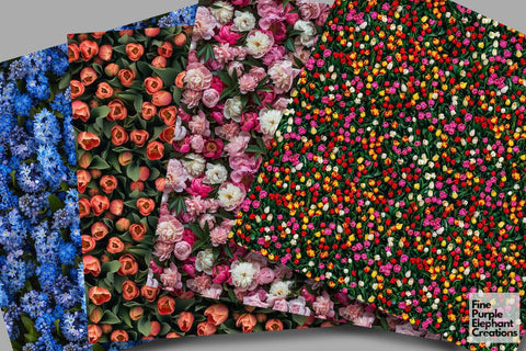 Blooming Spring Texture Digital Paper - Floral Flower Scrapbook Digital Pattern Fine Purple Elephant Creations 