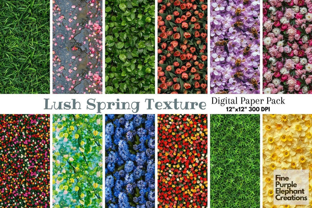 Blooming Spring Texture Digital Paper - Floral Flower Scrapbook Digital Pattern Fine Purple Elephant Creations 