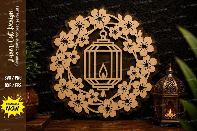 Blossom Lantern Wreath Laser Cut Svg Design SVG Regulrcrative 