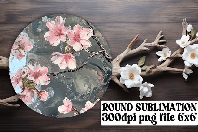 Blossom Round Decor Sublimation Bundle: Keychain, Car Coaster, Ornaments Sublimation afrosvg 
