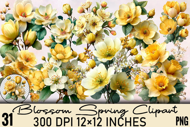 Blossom Spring Clipart Bundle. Sublimation SVGArt 