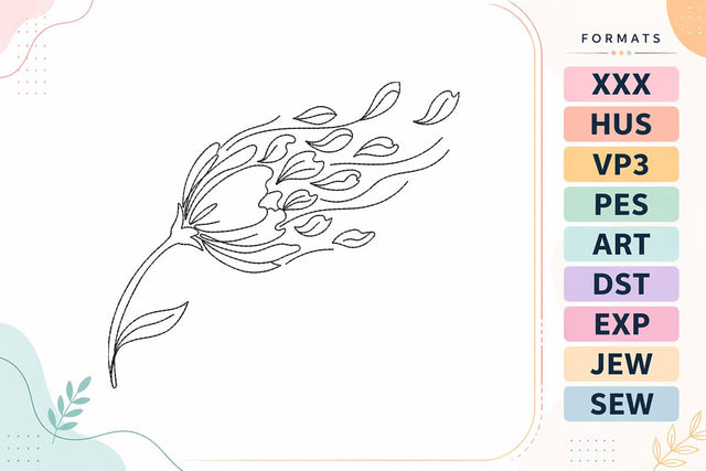 Blowing Flower Line Art Embroidery Design Embroidery/Applique DESIGNS sg embroidery 