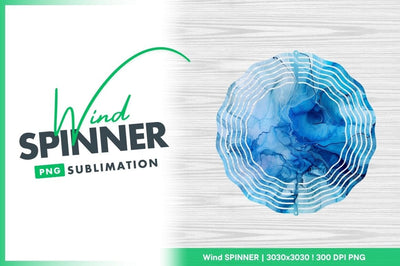 Blue Abstract Wind Spinner Design with White Lines on Wood Texture Sublimation Regulrcrative 