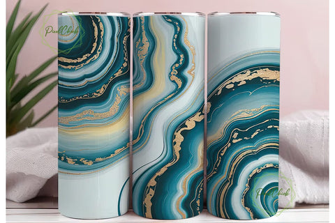Blue Agate & Gold 20oz Tumbler Wrap Sublimation PixelChick 