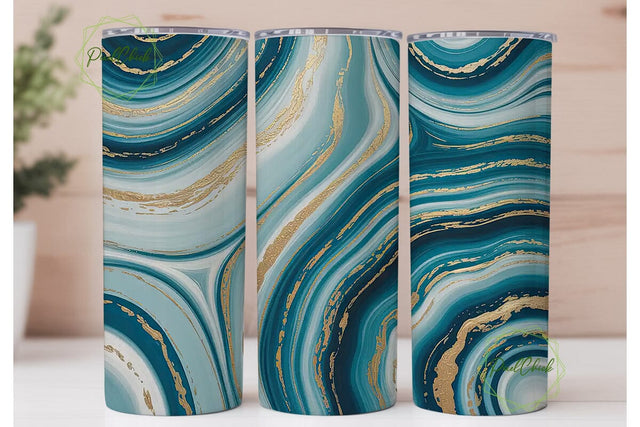 Blue Agate & Gold 20oz Tumbler Wrap Sublimation PixelChick 