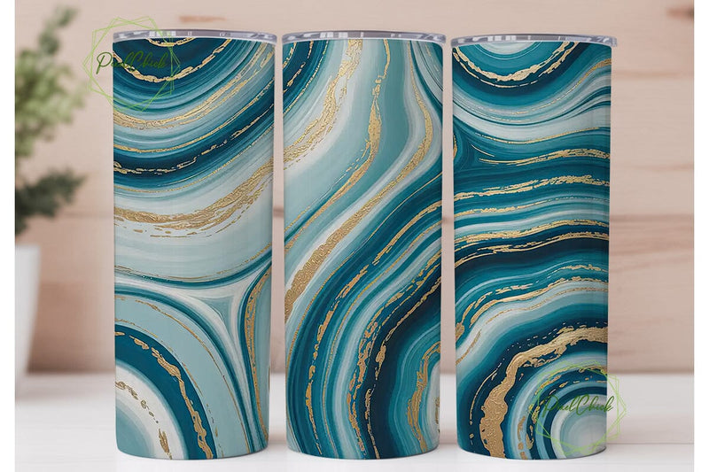 Blue Agate & Gold 20oz Tumbler Wrap Sublimation PixelChick 