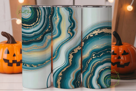 Blue Agate & Gold 20oz Tumbler Wrap Sublimation PixelChick 