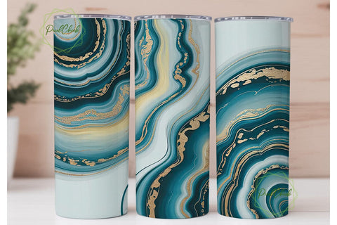 Blue Agate & Gold 20oz Tumbler Wrap Sublimation PixelChick 