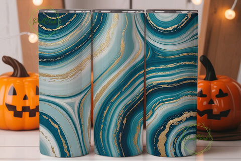 Blue Agate & Gold 20oz Tumbler Wrap Sublimation PixelChick 