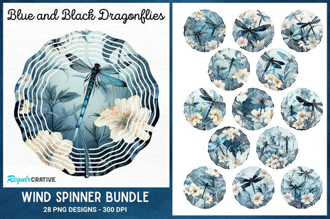 Blue and Black Dragonflies Wind Spinner Bundle Sublimation Regulrcrative 