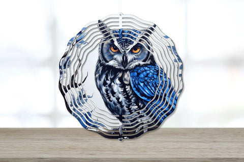 Blue and Black Middle Owl Bird Wind Spinner Bundle Sublimation Regulrcrative 