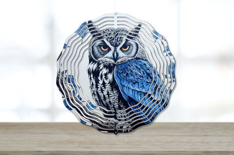 Blue and Black Middle Owl Bird Wind Spinner Bundle Sublimation Regulrcrative 