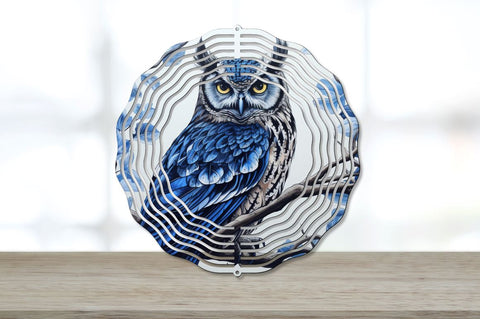 Blue and Black Middle Owl Bird Wind Spinner Bundle Sublimation Regulrcrative 