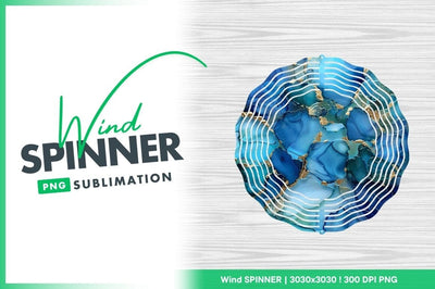 Blue and gold marble wind spinner round Sublimation Regulrcrative 