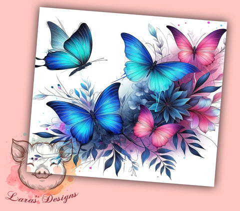 Blue and Pink Glowing Butterflies 20oz Tumbler Png, Straight & Tapered Tumbler Png, Butterflies Tumbler Png, Digital Download PNG Sublimation Lara' s Designs 