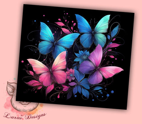 Blue and Pink Glowing Butterflies 20oz Tumbler Png, Straight & Tapered Tumbler Png, Butterflies Tumbler Png, Digital Download PNG Sublimation Lara' s Designs 