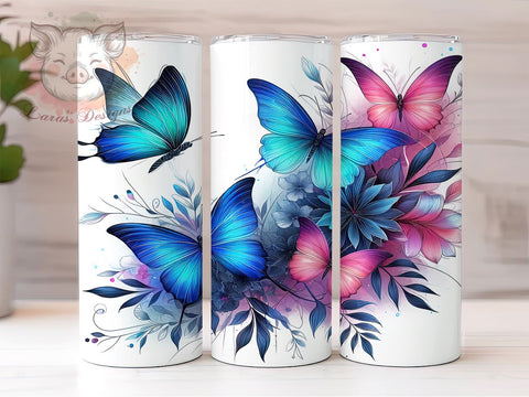 Blue and Pink Glowing Butterflies 20oz Tumbler Png, Straight & Tapered Tumbler Png, Butterflies Tumbler Png, Digital Download PNG Sublimation Lara' s Designs 