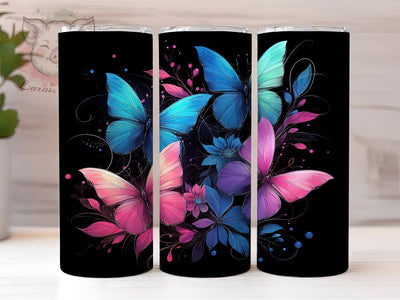 Blue and Pink Glowing Butterflies 20oz Tumbler Png, Straight & Tapered Tumbler Png, Butterflies Tumbler Png, Digital Download PNG Sublimation Lara' s Designs 