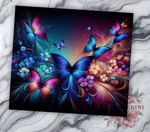 Blue and Pink Glowing Butterflies 20oz Tumbler Wrap PNG, Butterfly Tumbler Png, Straight & Tapered Tumbler Wrap, Instant Digital Download Sublimation Li Zamperini 