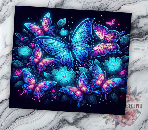 Blue and Pink Glowing Butterflies 20oz Tumbler Wrap PNG, Butterfly Tumbler PNG Sublimation Design, Straight & Tapered Tumbler Wrap, Instant Digital Download Sublimation Li Zamperini 