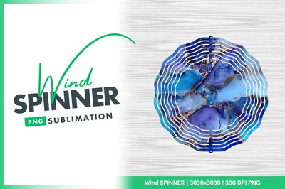 Blue and Purple Abstract Wind Spinner Round Png Design on Wood Grain Background Sublimation Regulrcrative 