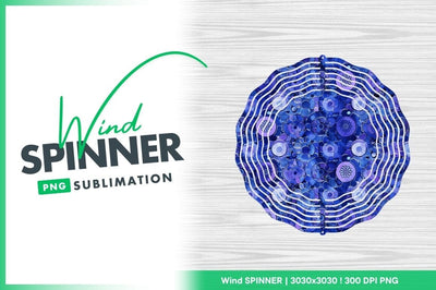 Blue and Purple Wind Spinner Round Png Design on White Wood Background Sublimation Regulrcrative 