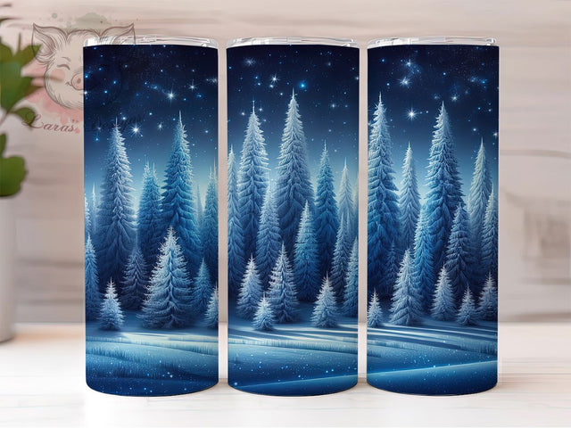 Blue and White Christmas Trees Tumbler, Winter Holiday Sublimation Design, Festive Cup Art, 20oz Xmas Tumbler, Whimsical Tree Mug, Stylish Christmas Cup, Cozy Holiday Wrap Sublimation Lara' s Designs 