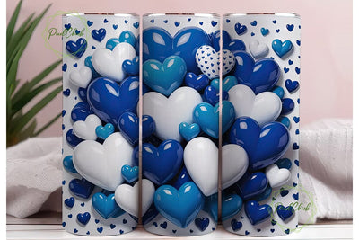 Blue and White Hearts 20oz Tumbler Wrap Sublimation PixelChick 