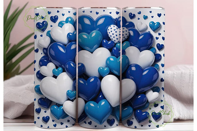 Blue and White Hearts 20oz Tumbler Wrap Sublimation PixelChick 