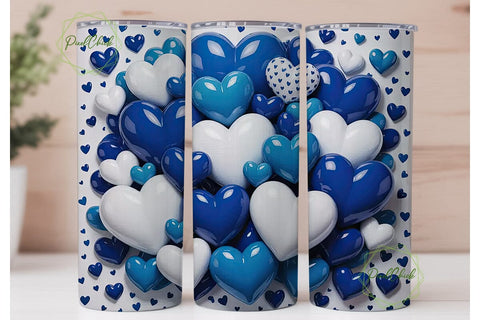 Blue and White Hearts 20oz Tumbler Wrap Sublimation PixelChick 