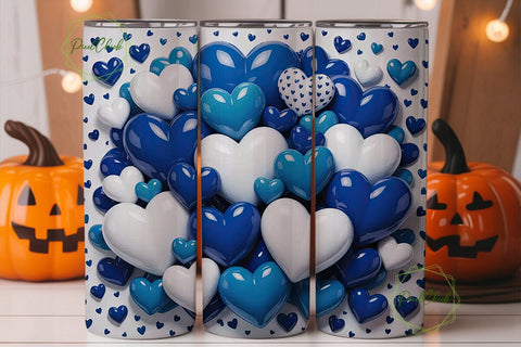 Blue and White Hearts 20oz Tumbler Wrap Sublimation PixelChick 