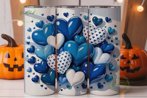 Blue and White Hearts 20oz Tumbler Wrap Sublimation PixelChick 