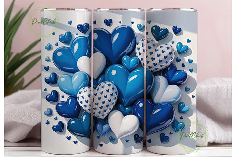Blue and White Hearts 20oz Tumbler Wrap Sublimation PixelChick 
