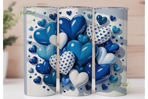 Blue and White Hearts 20oz Tumbler Wrap Sublimation PixelChick 