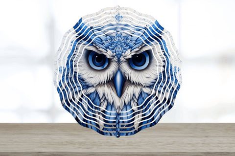 Blue and White Owl Bird Wind Spinner Sublimation Regulrcrative 