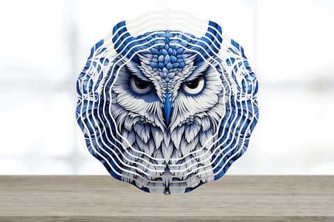 Blue and White Owl Bird Wind Spinner Sublimation Regulrcrative 
