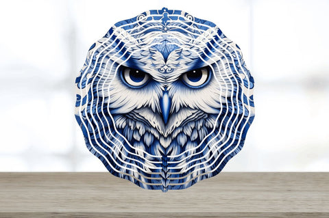 Blue and White Owl Bird Wind Spinner Sublimation Regulrcrative 